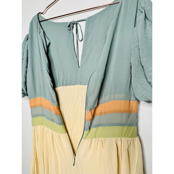 PAMELA LOVE x RTR Multicolored Color Block Crewneck Chiffon Midi Dress Size L - Picture 11 of 15